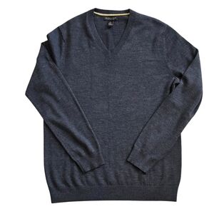 Banana Republic Merino Wool V-Neck Sweater Charcoal Gray Large Extra Fine Soft
